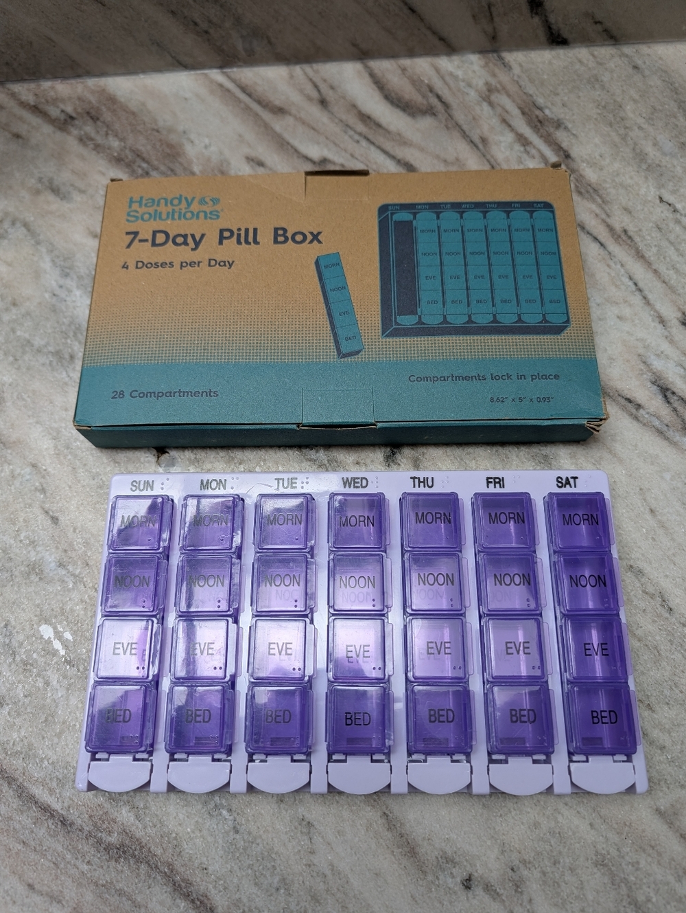 Purple 7-Day Pill Box - 4 Doses Per Day